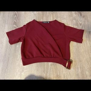 Boohoo Maroon Crop Top with Tortoise Strap